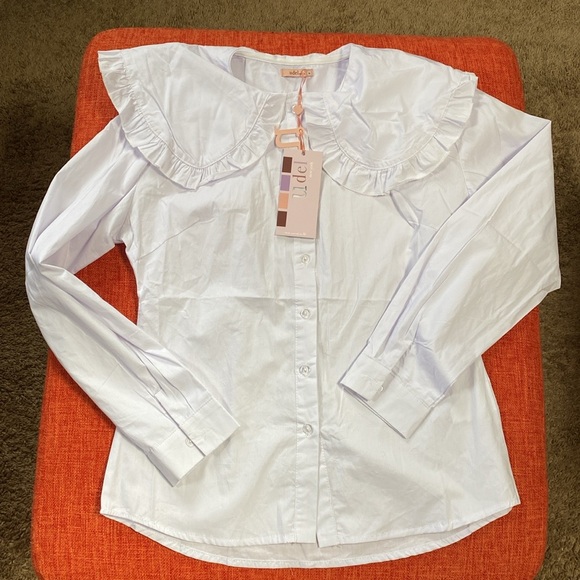 Udel New York Oversized Bib Ruffle Collar Button Up Down Shirt NWT - Picture 4 of 10